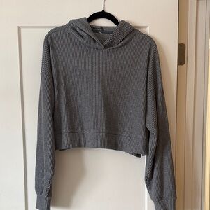 ALO Gray Ribbed Women's Cropped Hoodie